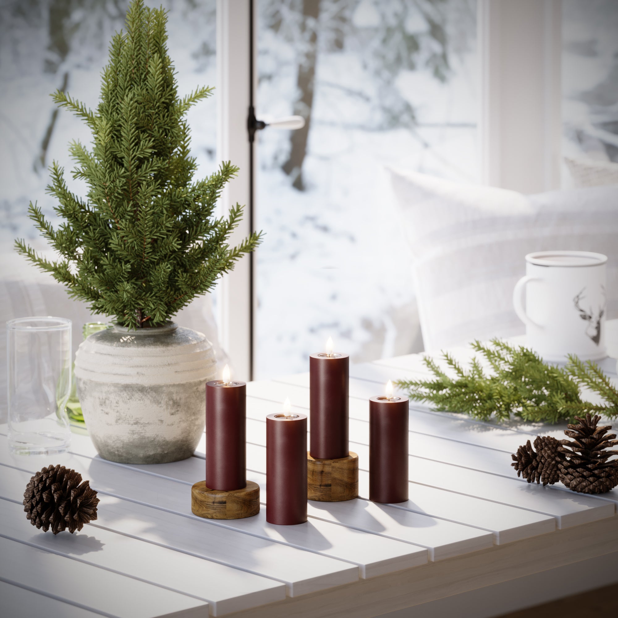 LED bloková světla Ø 5 x 12,5 cm Burgundská - 4 ks