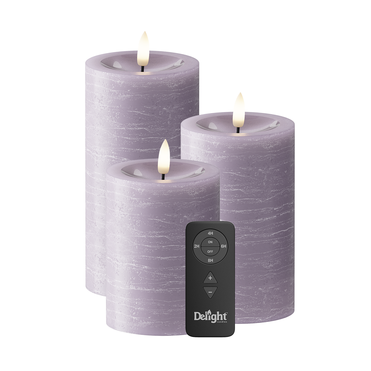 LED Blokklys Pakke med 3 stk, Ø 7,5 x 10/12,5/15 cm Lavendel