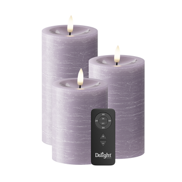 LED Blokklys Pakke med 3 stk, Ø 7,5 x 10/12,5/15 cm Lavendel