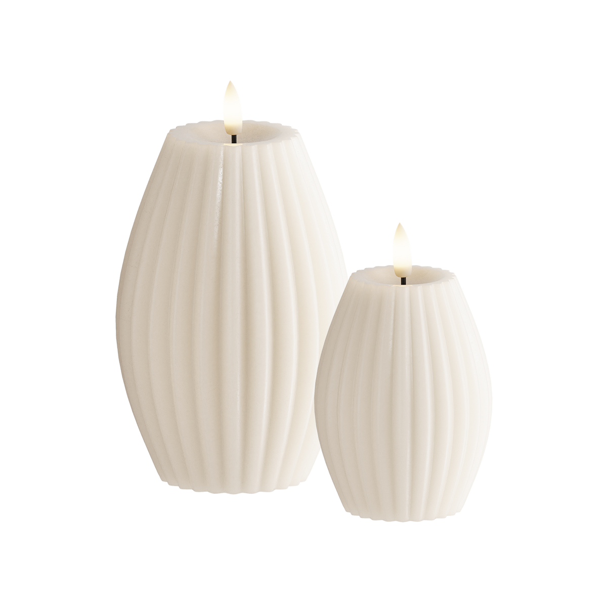 LED Rillelys 2 stk, Ø 7,5 x 10 + Ø 10 x 15 cm Elfenben