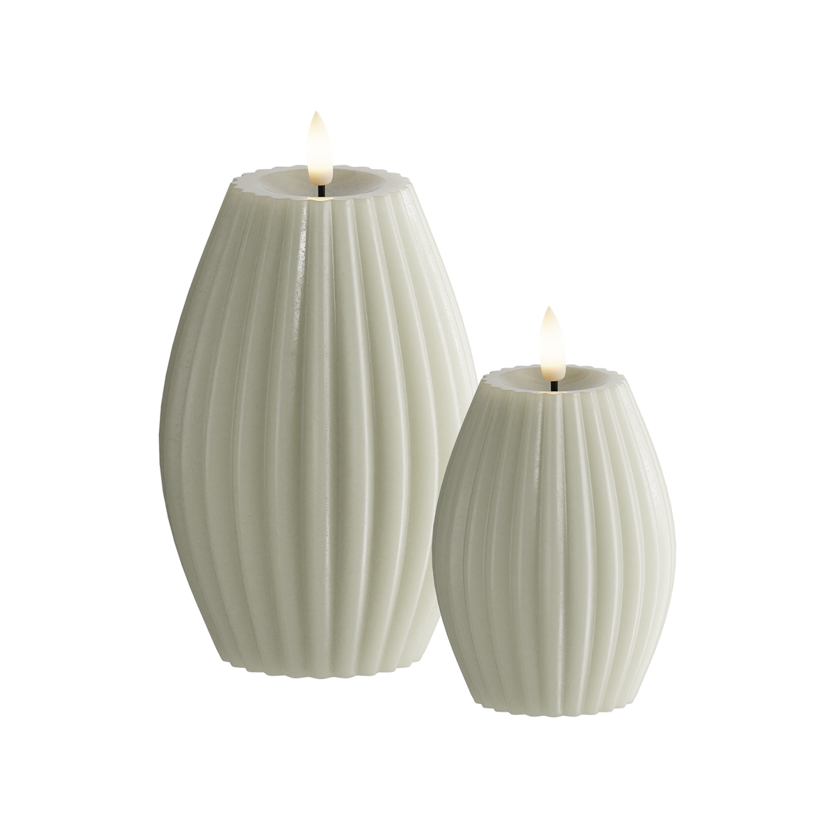 LED Świeca ryflowana 2 szt., Ø 7,5 x 10 + Ø 10 x 15 cm Szałwia zielona