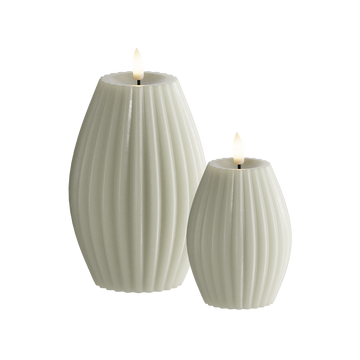 LED Świeca ryflowana 2 szt., Ø 7,5 x 10 + Ø 10 x 15 cm Szałwia zielona