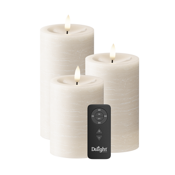 LED blokové světlo Balení 3 ks, Ø 7,5 x 10/12,5/15 cm Ivory