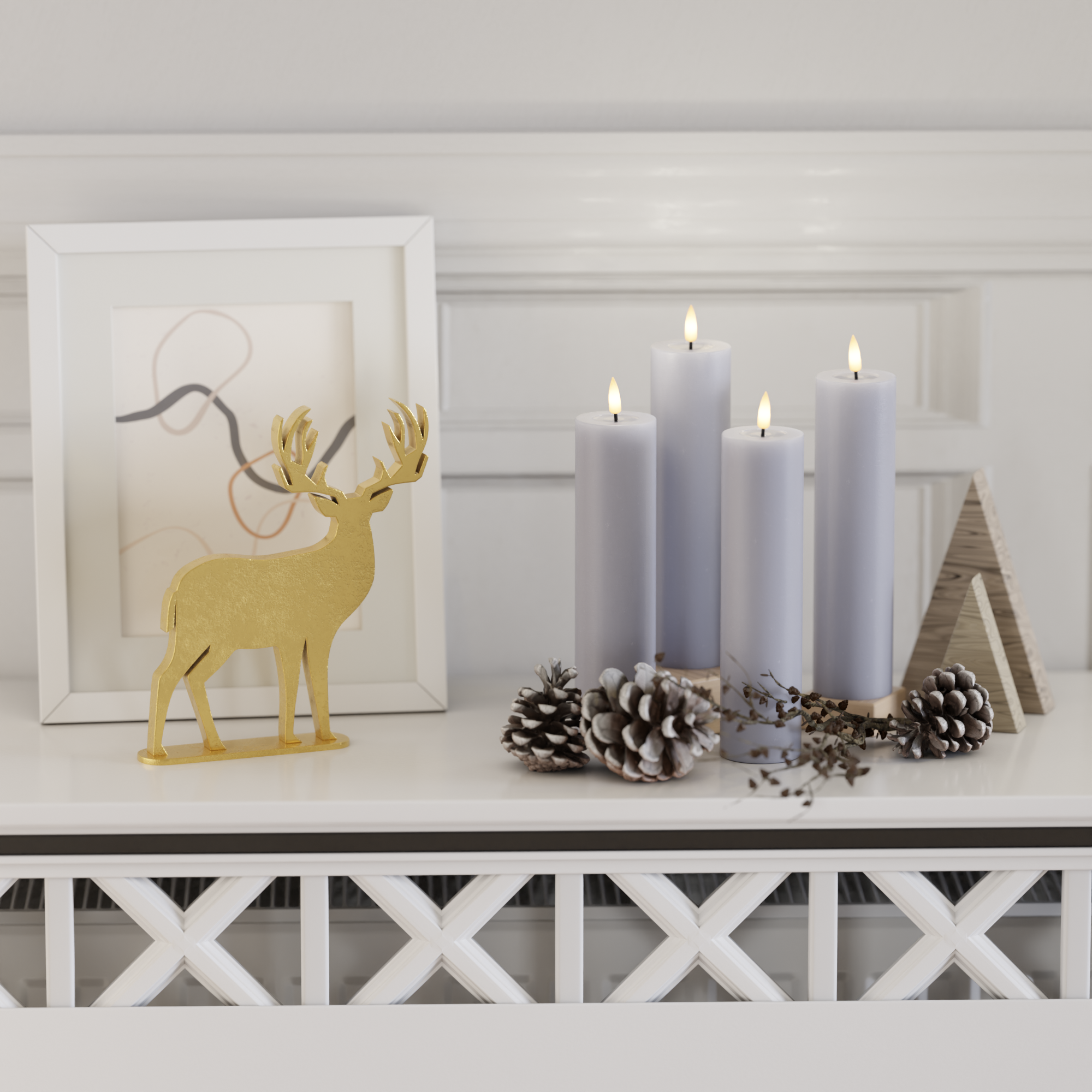 Deluxe Homeart LED Bloklys pakke - Støvet blå - 5 x 12,5 + 15 + 20 2