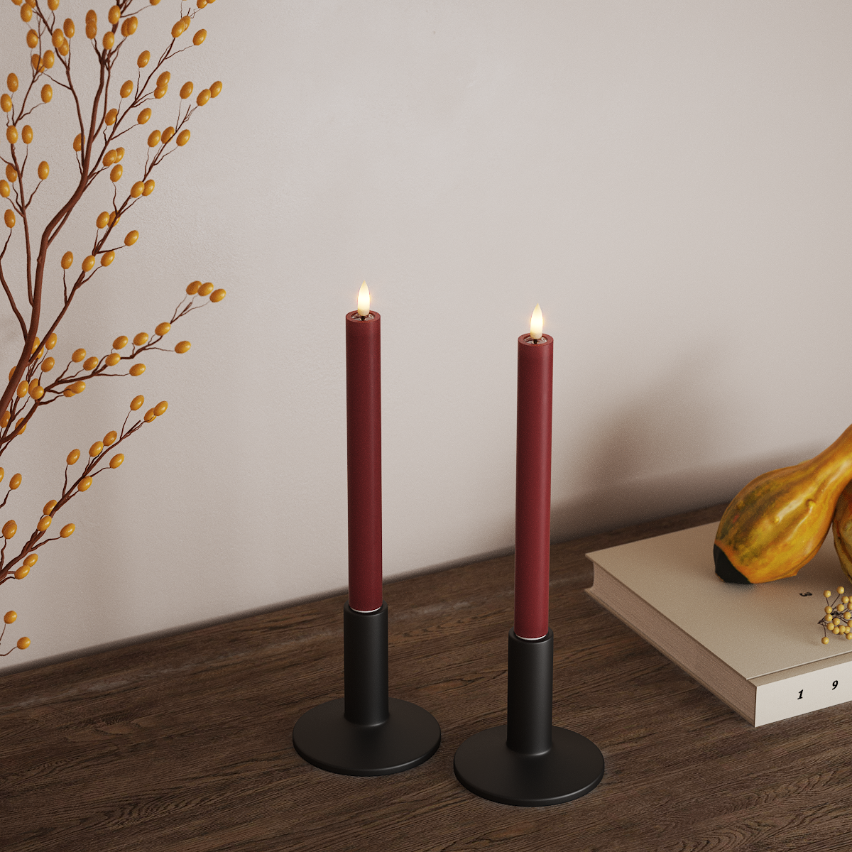 Deluxe Homeart LED Kronelys 2 stk, Ø 2 x 24 cm Bordeaux LED kronelys 3