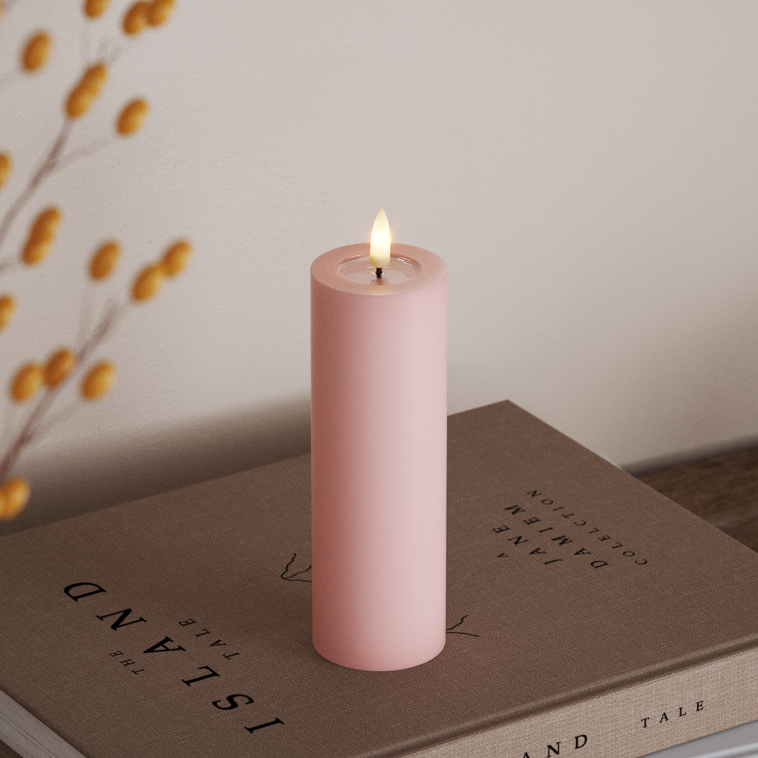 Deluxe Homeart LED Bloklys Ø 5 x 15 cm Lyserød LED bloklys 4