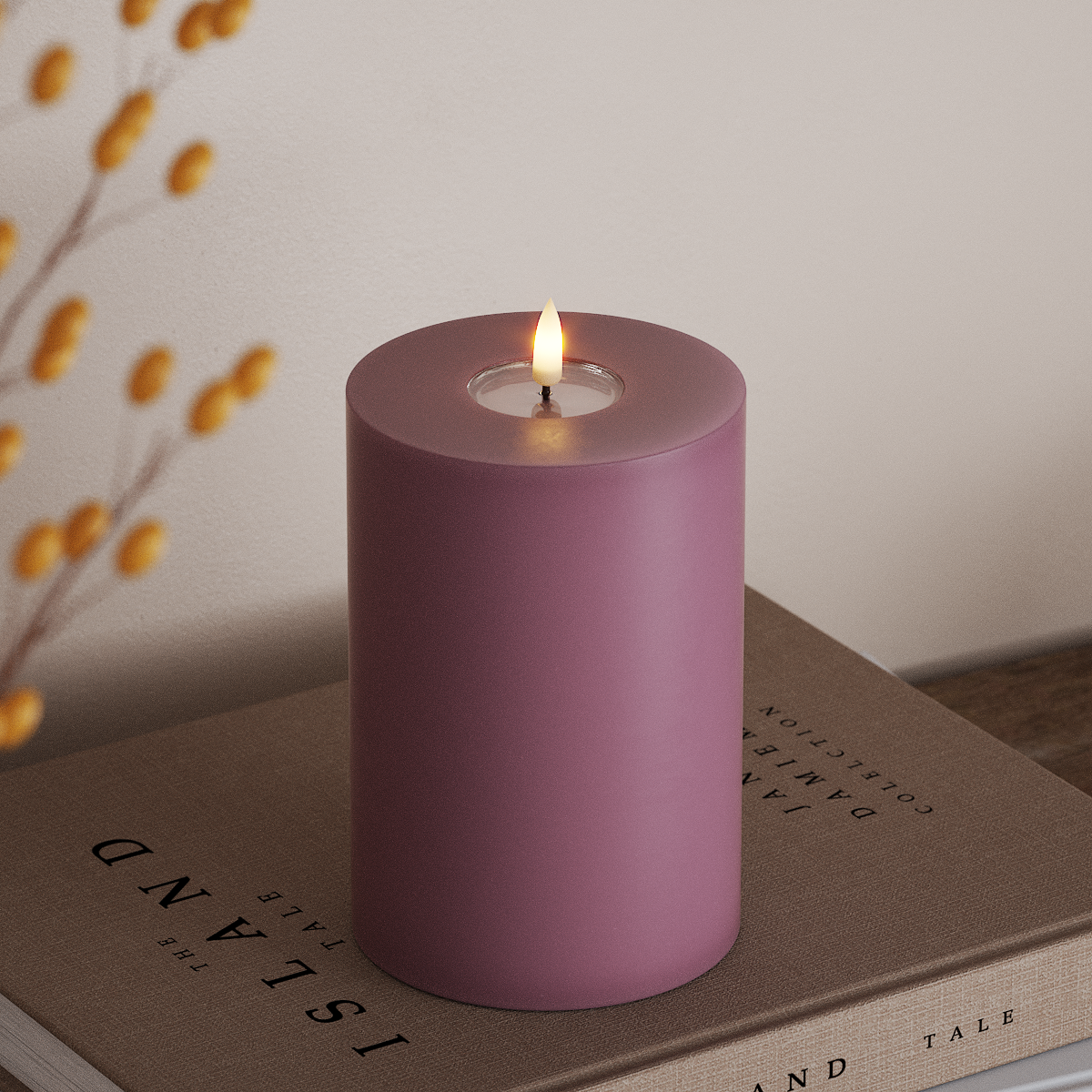 Deluxe Homeart LED Bloklys Ø 10 x 15 cm Lyslilla LED bloklys 3