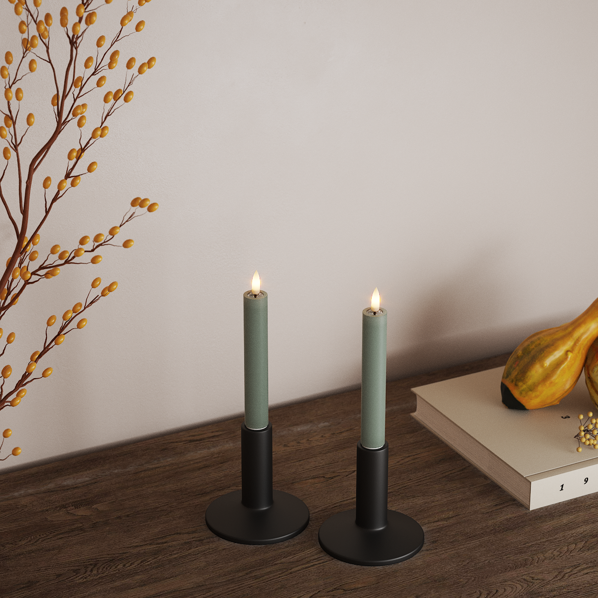 Deluxe Homeart LED Świeca koronowa 2 szt., Ø 2 x 15 cm Szałwiowy zielony LED światło korony 3