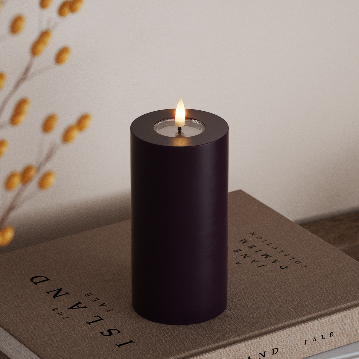 Deluxe Homeart LED Bloklys Ø 7,5 x 15 cm Mørkelilla LED bloklys 3