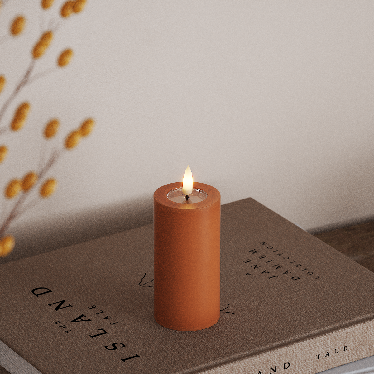 Deluxe Homeart LED Bloklys Ø 5 x 10 cm Orange LED bloklys 3