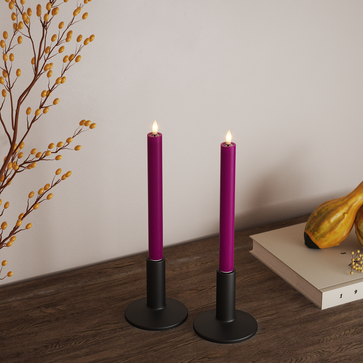 Deluxe Homeart LED Świeca koronowa 2 szt., Ø 2 x 24 cm Fioletowy LED światło korony 3