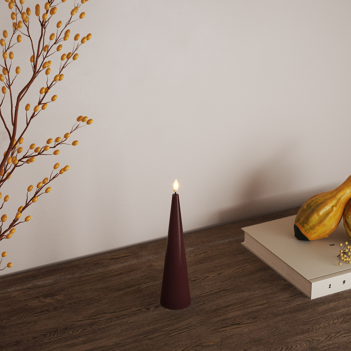 Deluxe Homeart Kegle lys D 5 x H 20 cm Bordeaux LED Keglelys 3