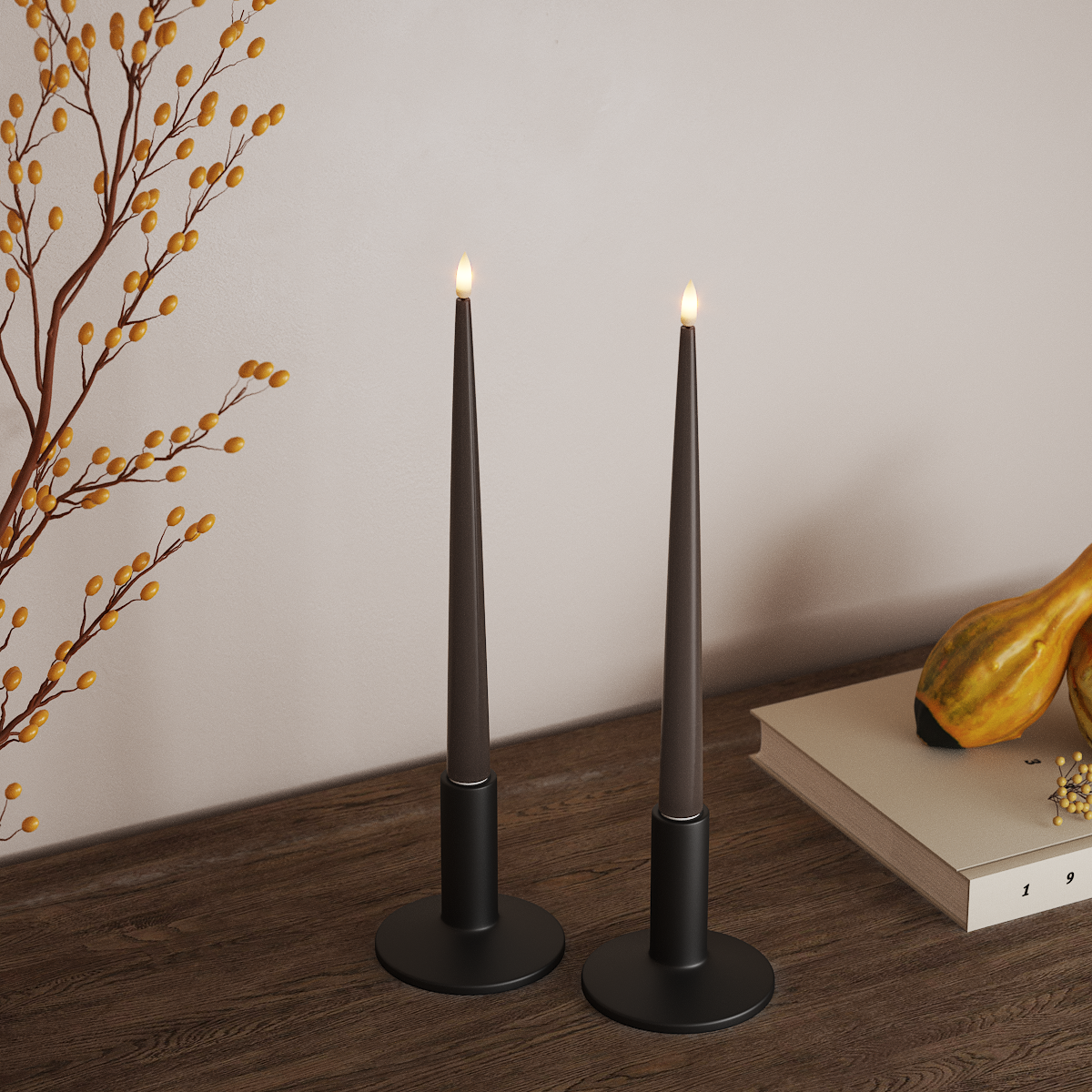 Deluxe Homeart LED Kertelys med Lak, 2 stk 28 cm Mokka LED kertelys 3