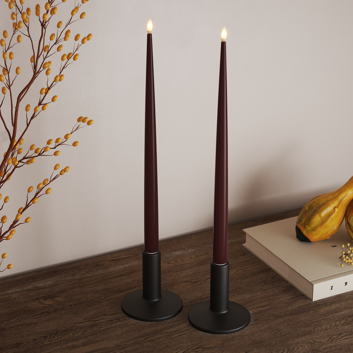 Deluxe Homeart LED Kertelys med Lak, 2 stk 38 cm Bourgogne LED kertelys 3