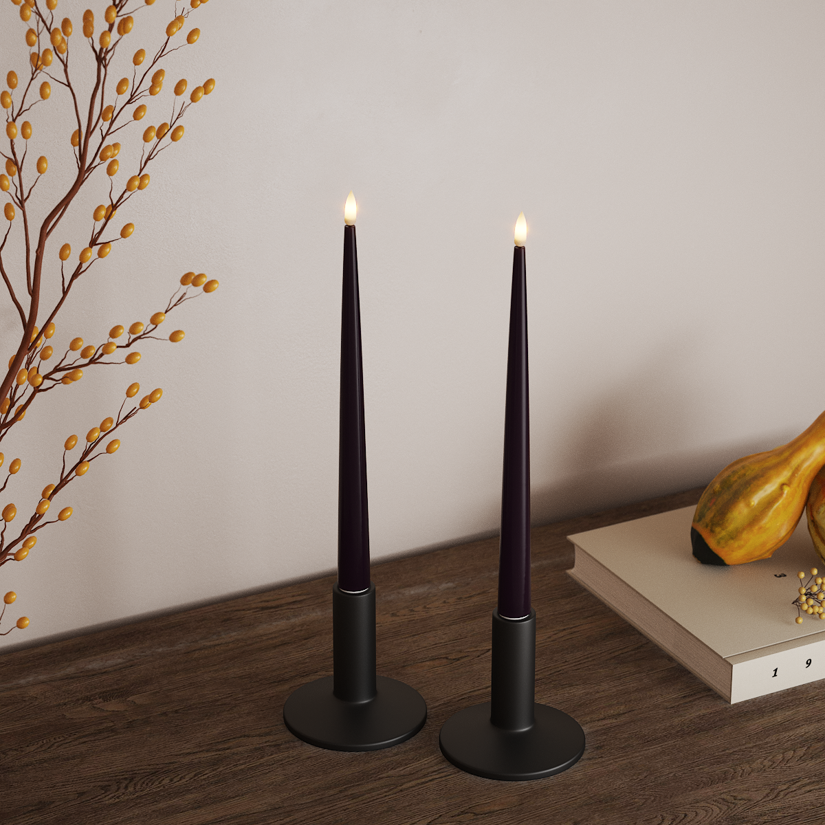 Deluxe Homeart LED Kertelys med Lak, 2 stk 28 cm Mørkelilla LED kertelys 3