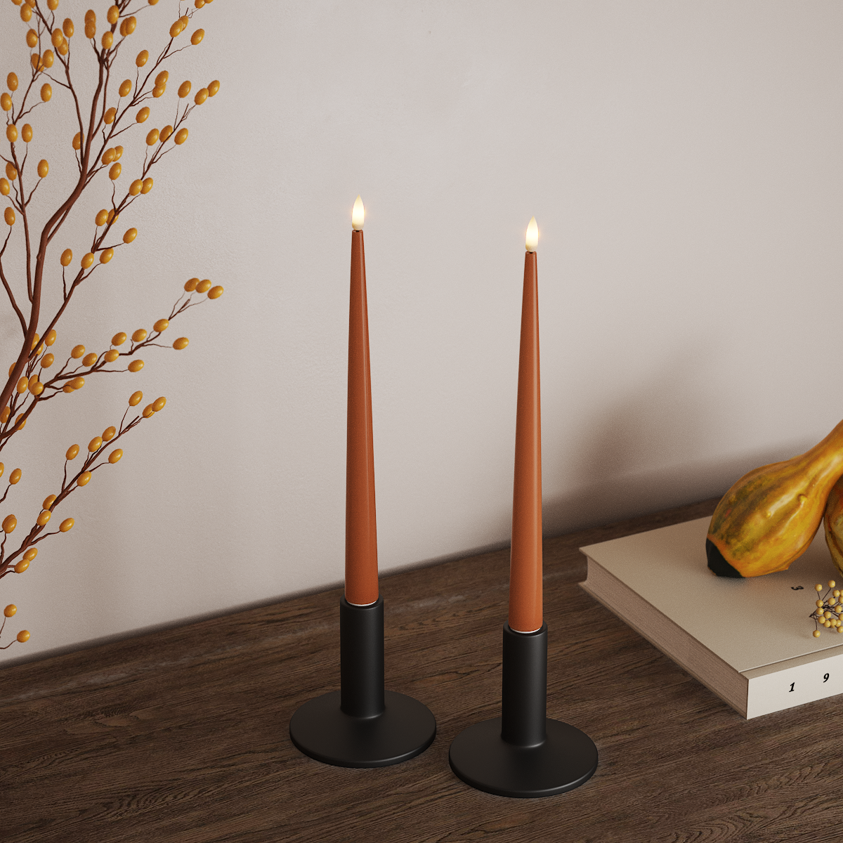 Deluxe Homeart LED Kertelys med Lak, 2 stk 28 cm Orange LED kertelys 3