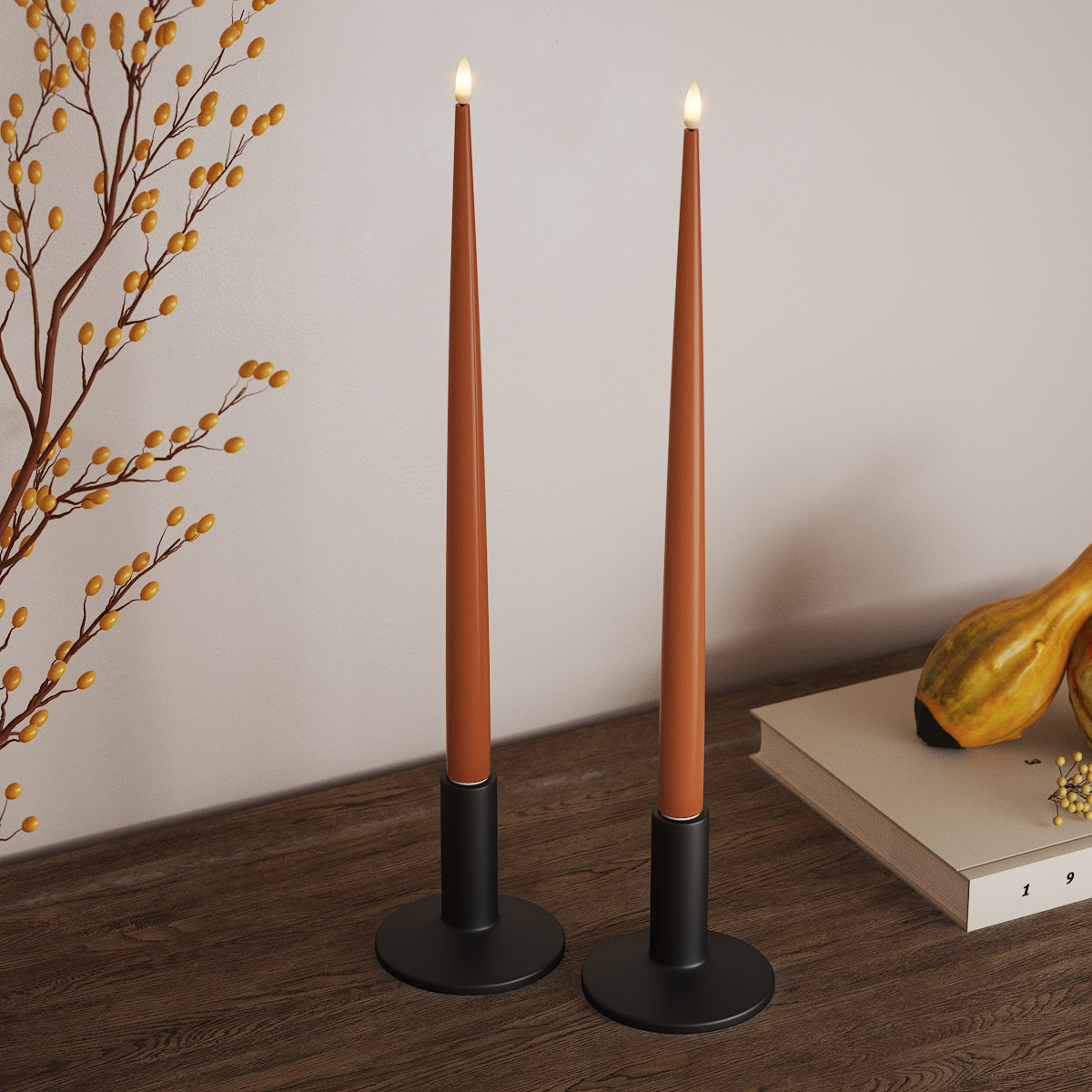 Deluxe Homeart LED Kertelys med Lak, 2 stk 38 cm Orange LED kertelys 3