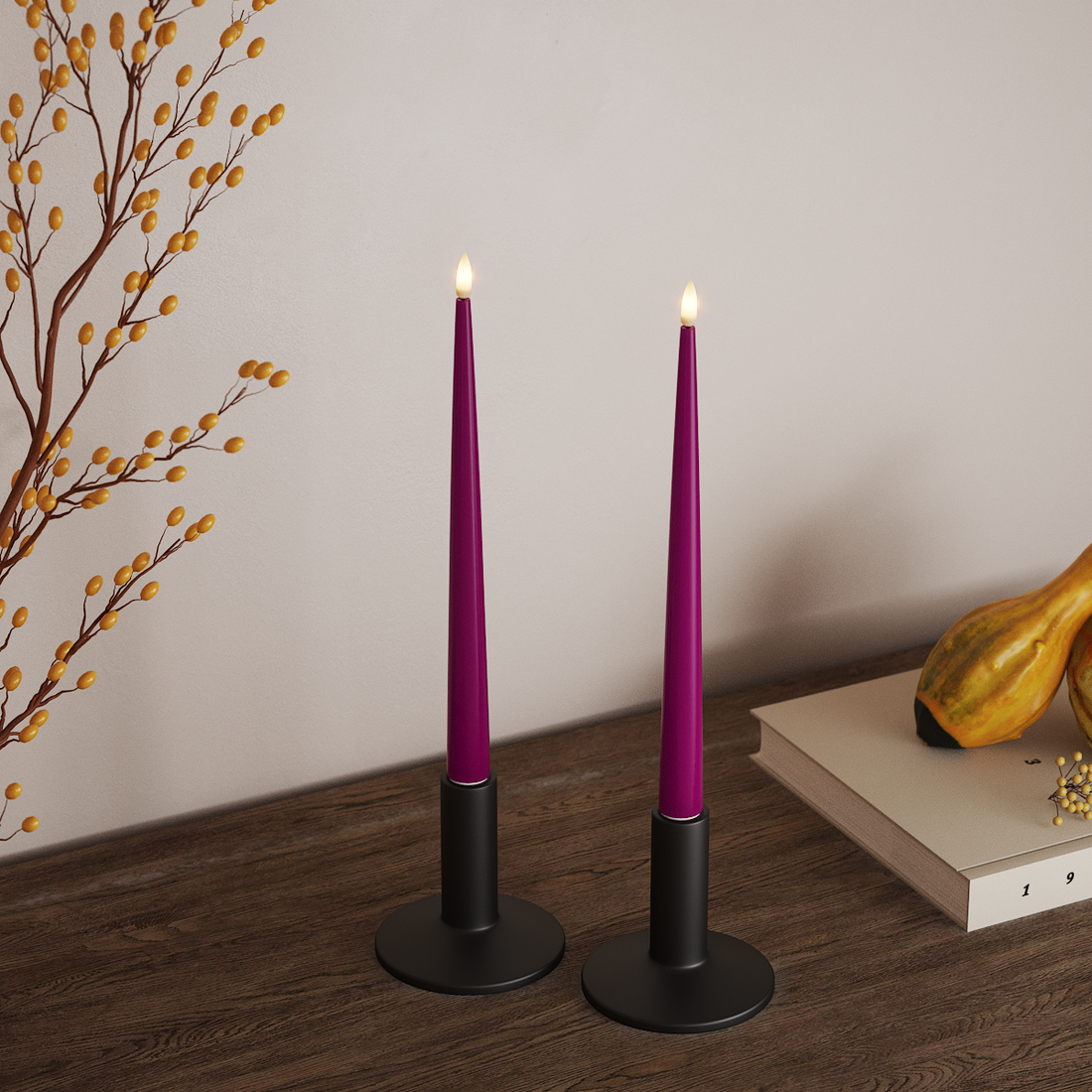 Deluxe Homeart LED Kertelys med Lak, 2 stk 28 cm Violet LED kertelys 3