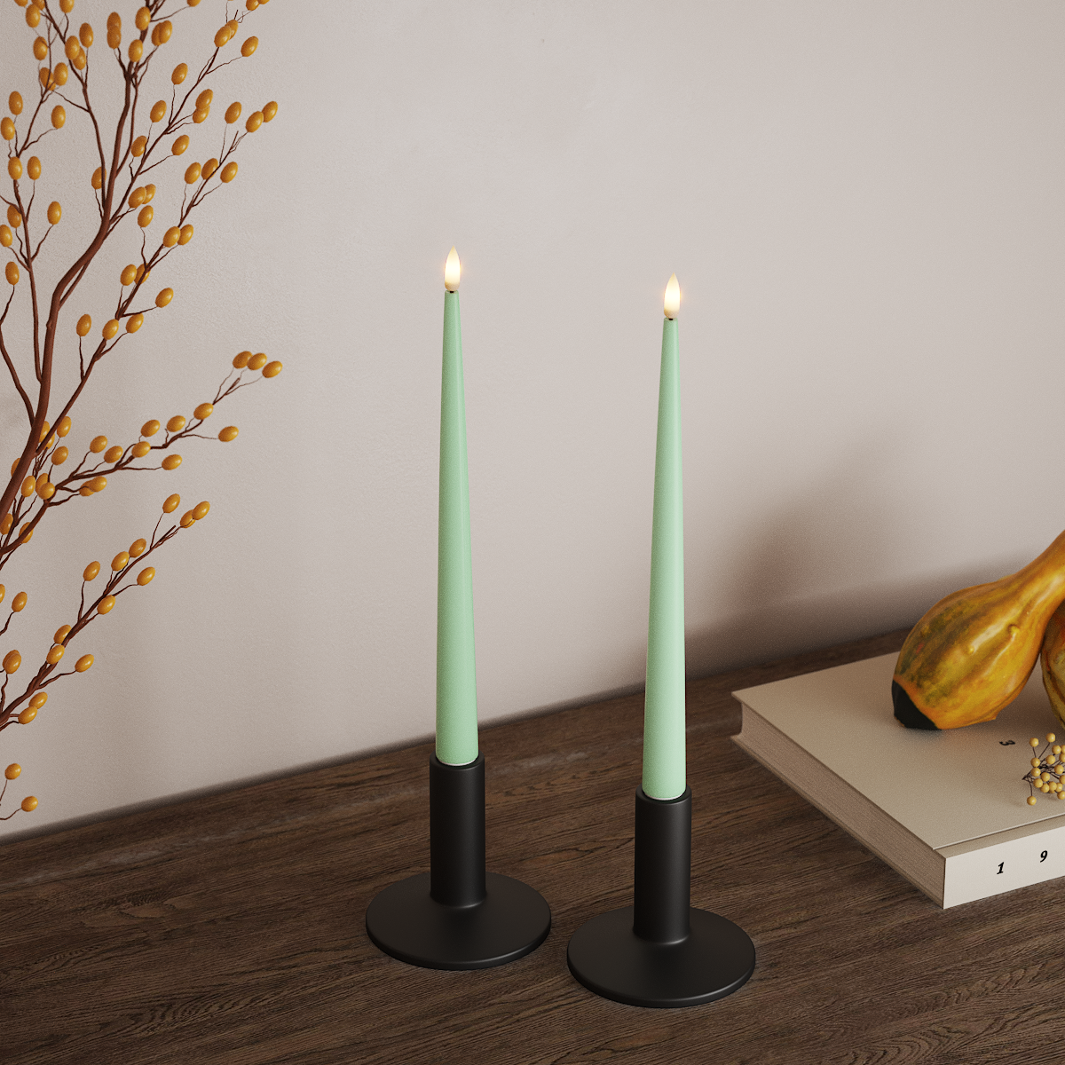 Deluxe Homeart LED Kertelys med Lak, 2 stk 28 cm Mint LED kertelys 3