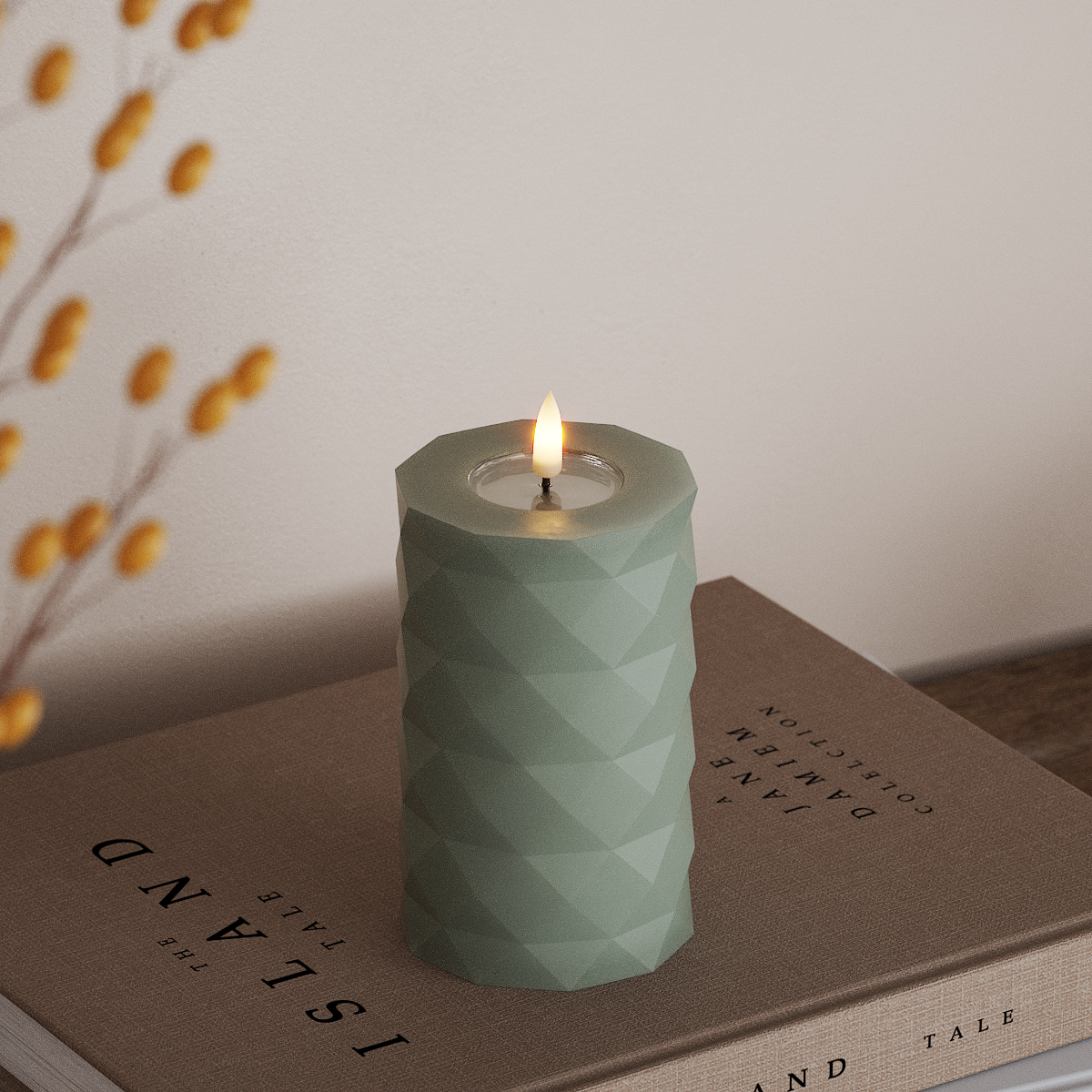 Deluxe Homeart Square LED Blok świetlny Ø 7,5 x 12,5 cm Szałwiowy zielony LED Square 3