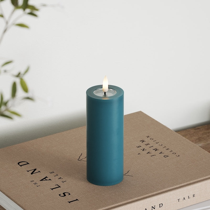 Deluxe Homeart LED Bloklys Ø 5 x 12,5 cm Petroleum