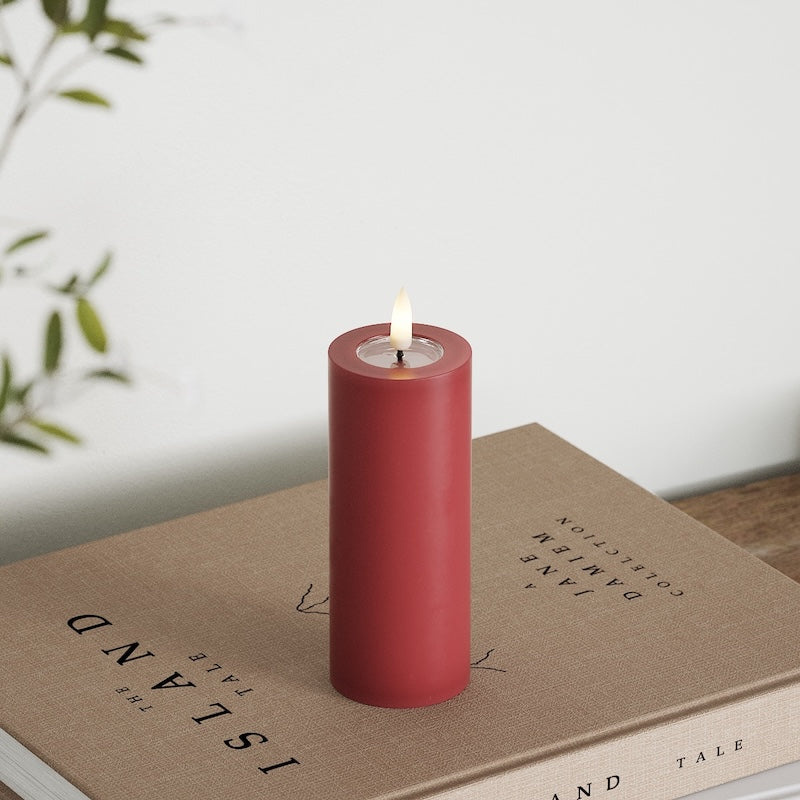 Deluxe Homeart LED Bloklys Ø 5 x 12,5 cm Bordeaux