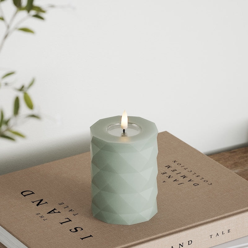 Deluxe Homeart Square LED Bloklys Ø 7,5 x 10 cm Salvie grøn