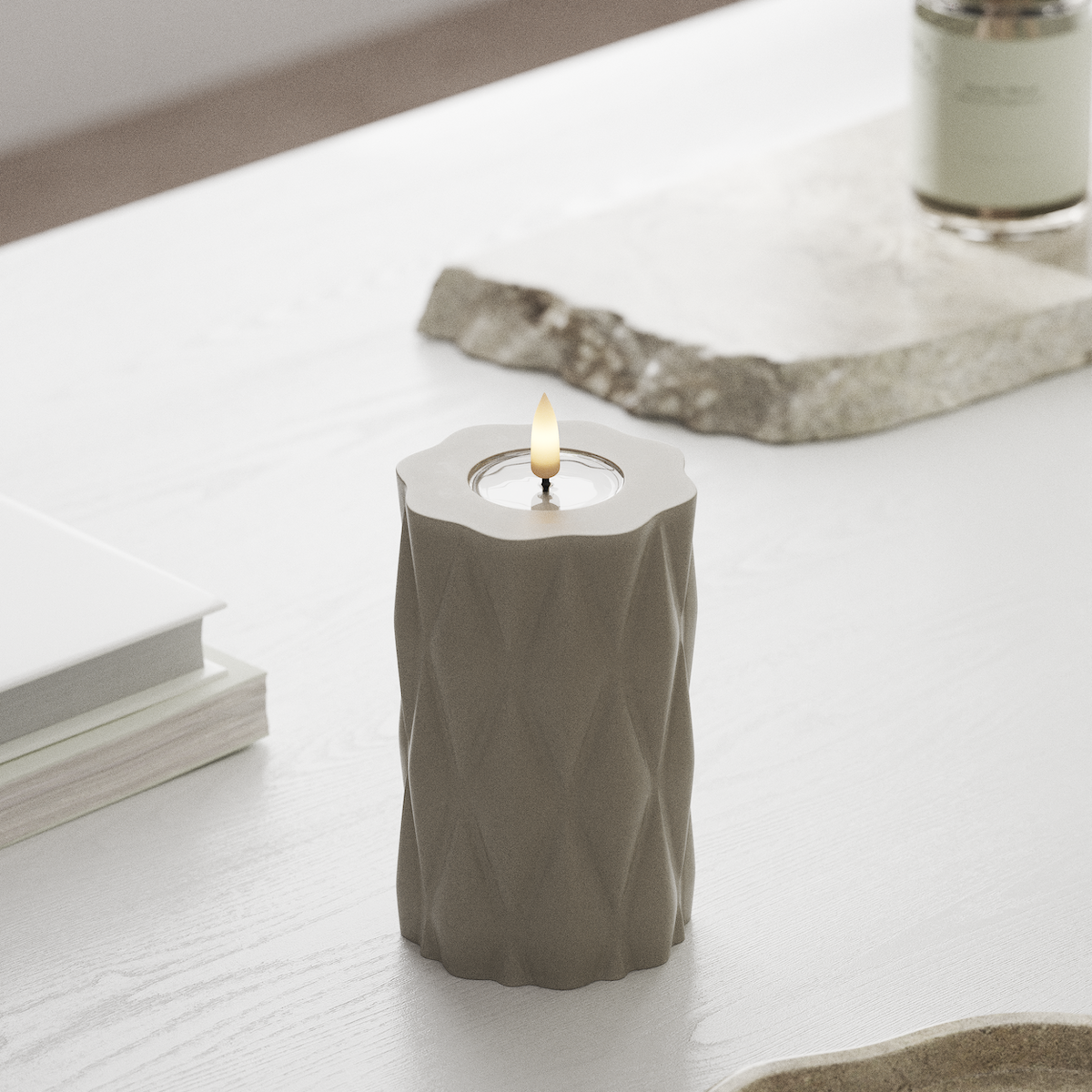 Deluxe Homeart Harlequin LED Bloklys Ø 7,5 x 12,5 cm Sand LED Harlequin 1