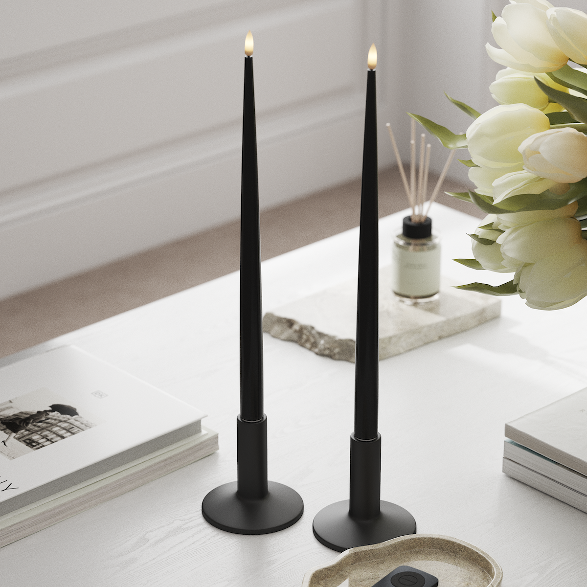 Deluxe Homeart LED Kertelys med Lak, 2 stk 38 cm Sort LED kertelys 1