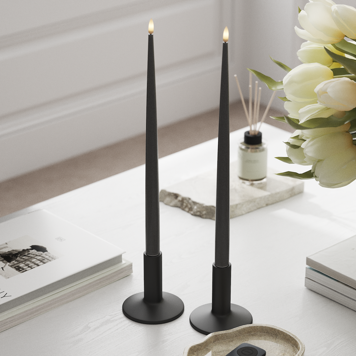 Deluxe Homeart LED Świeca z Lakierem, 2 szt. 38 cm Szary LED światło świecy 1