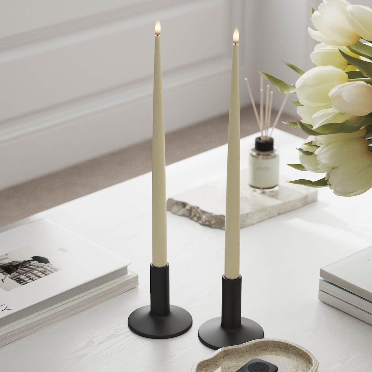 Deluxe Homeart LED Świeca z Lakierem, 2 szt. 38 cm Kremowy LED światło świecy 1