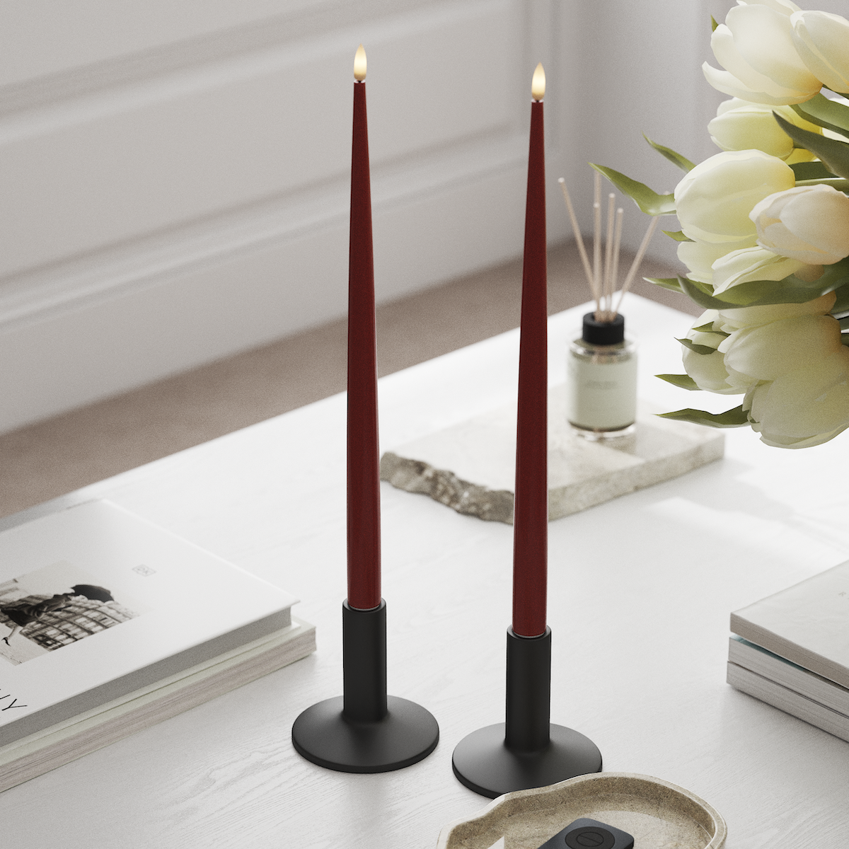 Deluxe Homeart LED Świeca z Lakierem, 2 szt. 38 cm Czerwony LED światło świecy 1