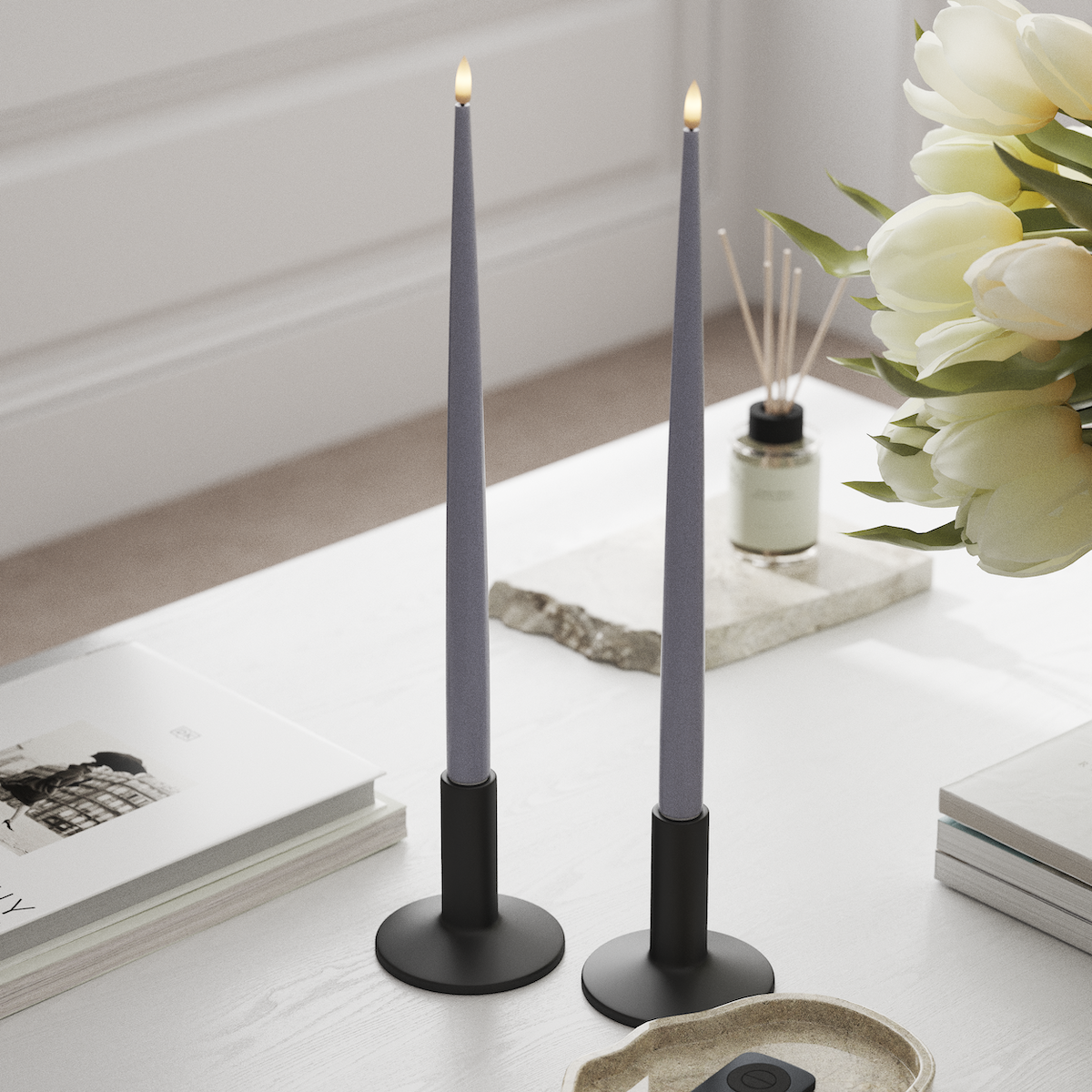 Deluxe Homeart LED Świeca z Lakierem, 2 szt. 38 cm Przygaszony niebieski LED światło świecy 1