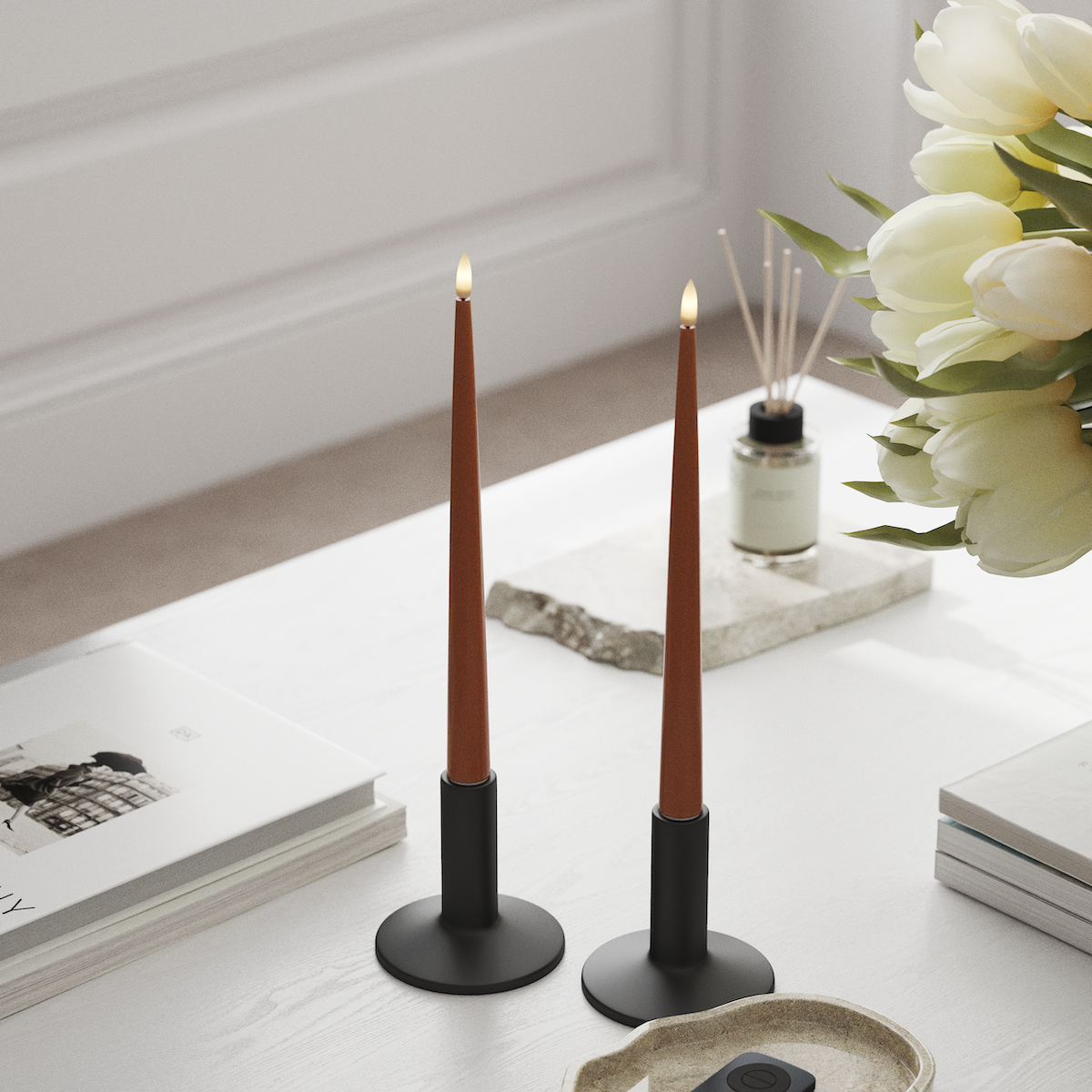 Deluxe Homeart LED Kertelys med Lak, 2 stk 28 cm Orange LED kertelys 1