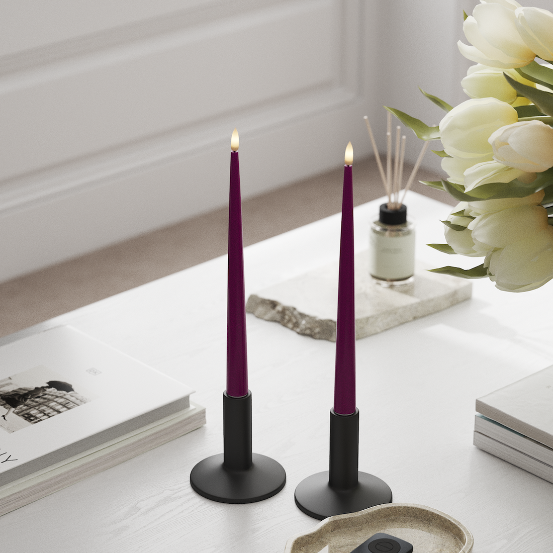 Deluxe Homeart LED Kertelys med Lak, 2 stk 28 cm Violet LED kertelys 3