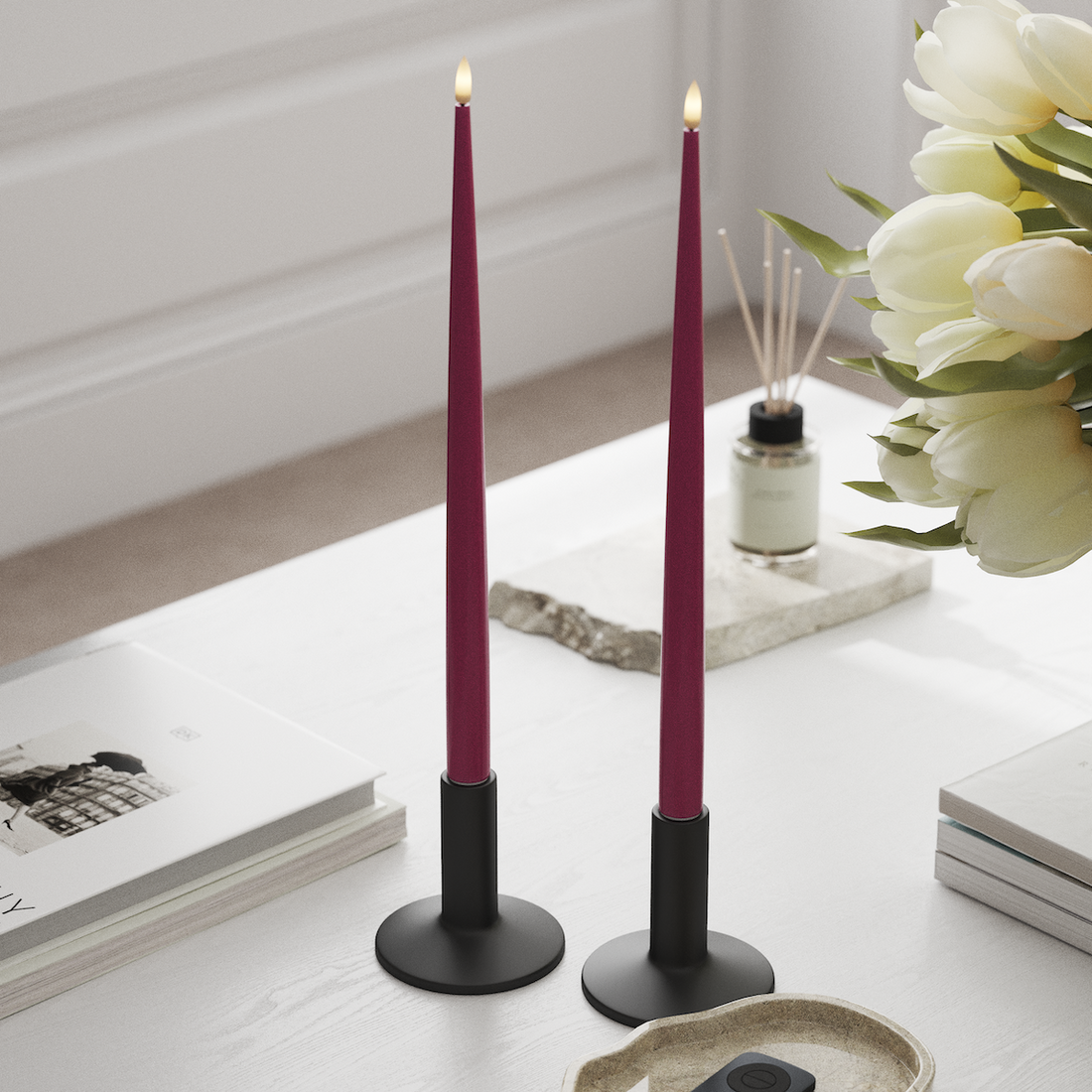 Deluxe Homeart LED Kertelys med Lak, 2 stk 38 cm Magenta LED kertelys 3