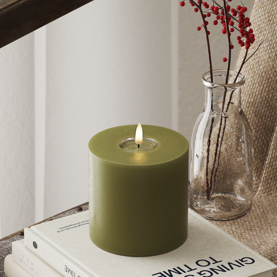 Deluxe Homeart LED Blok świetlny Ø 10 x 10 cm Oliwkowy zielony LED blokowanie światła 4