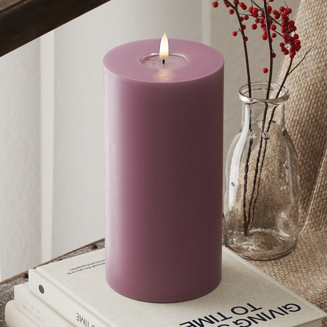 Deluxe Homeart LED Blockljus Ø 10 x 20 cm Ljuslila LED Blockljus 4