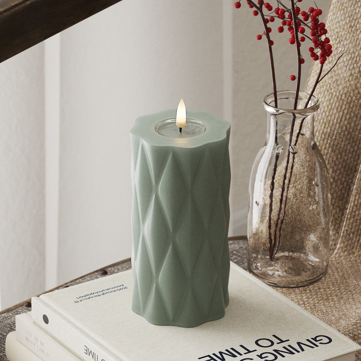 Deluxe Homeart Harlequin LED Bloklys Ø 7,5 x 15 cm Salvie grøn LED Harlequin 4