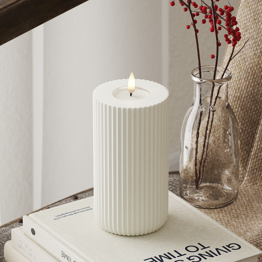 Deluxe Homeart Solid Stripe LED Bloklys Ø 8 X 15 Cm Hvid LED Shape 4