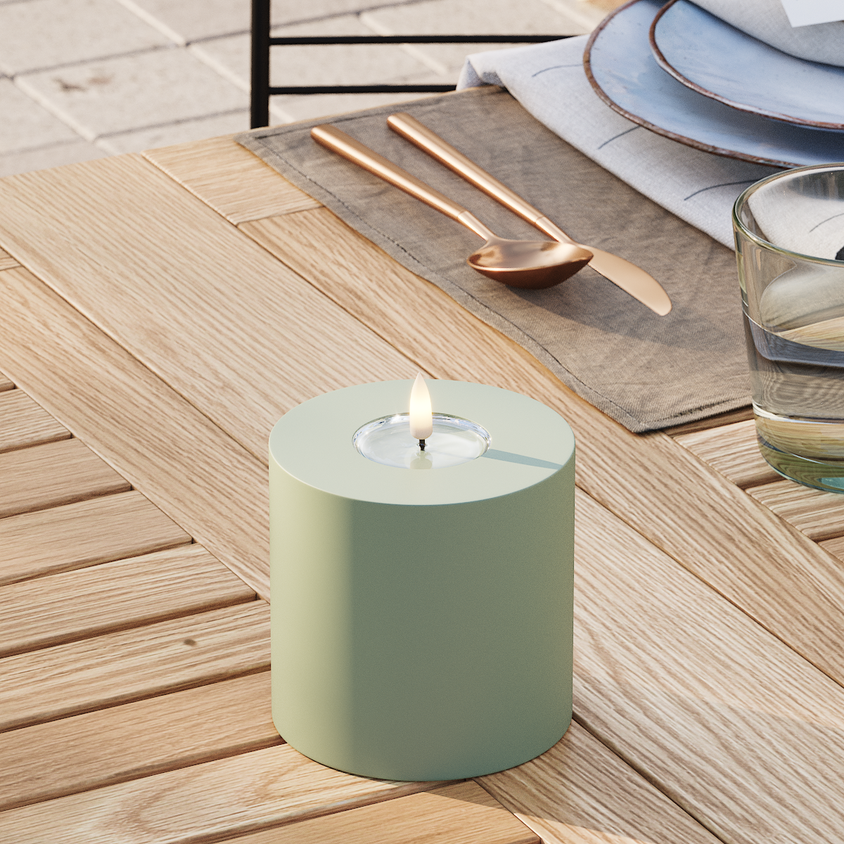 Deluxe Homeart Udendørs LED Bloklys Ø 10 x 10 cm Støvet grøn LED udendørslys bloklys 3