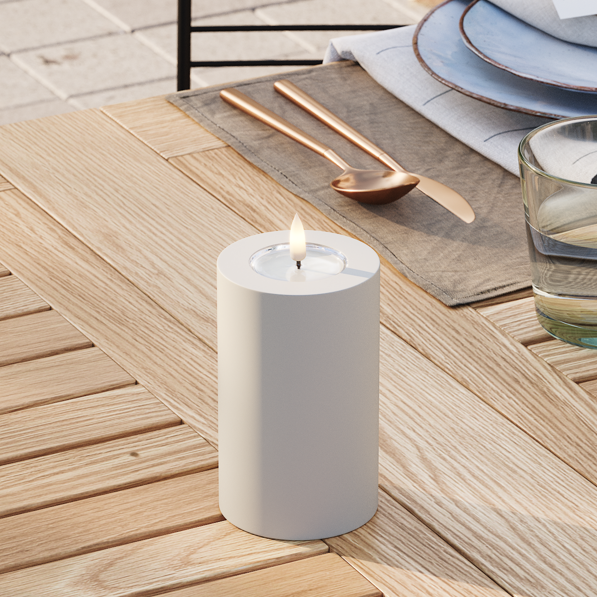 Deluxe Homeart Na zewnątrz LED Blok świetlny Ø 7,5 x 12,5 cm Piaskowy LED Zewnętrzna lampa blokowa 3