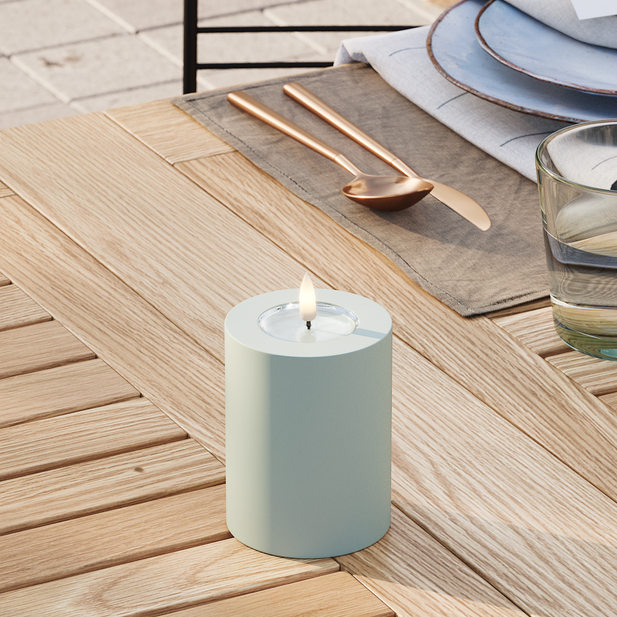 Deluxe Homeart Na zewnątrz LED Blok świetlny Ø 7,5 x 10 cm Szałwiowy zielony LED Zewnętrzna lampa blokowa 3