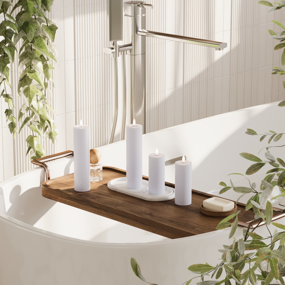 Deluxe Homeart LED bloklys pakke - Støvet blå - 2x 5 x 12,5 | 2x 5 x 20 cm pakke 2