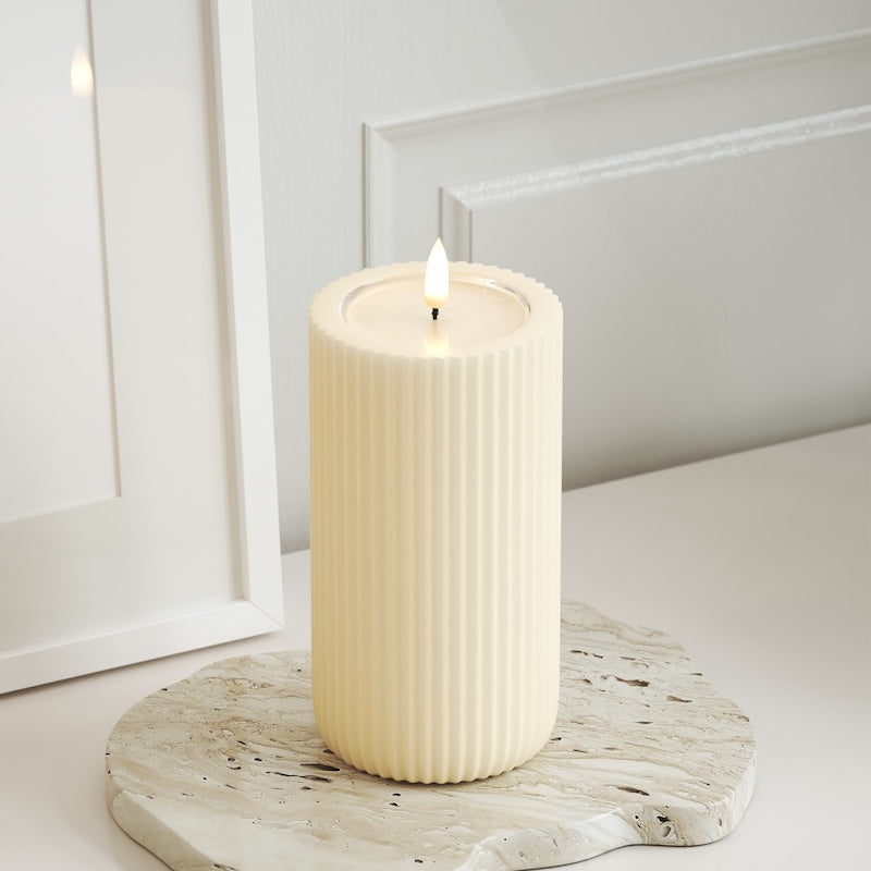 Unique Candles Unique LED Rillelys D 8 x 15 cm Cream
